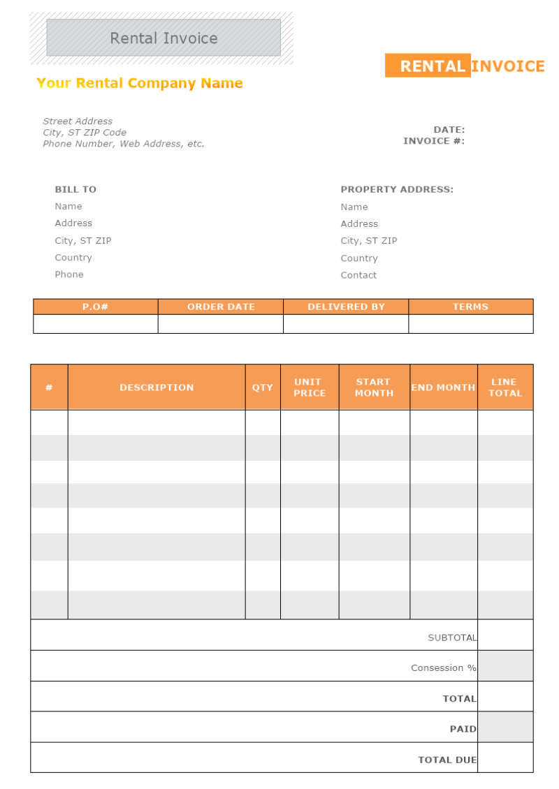 Rental Invoice Template