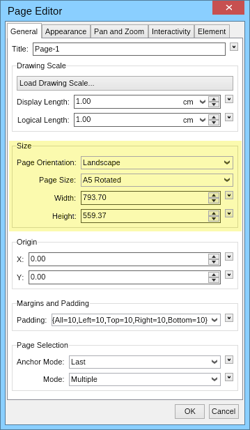 Page editor brochure size