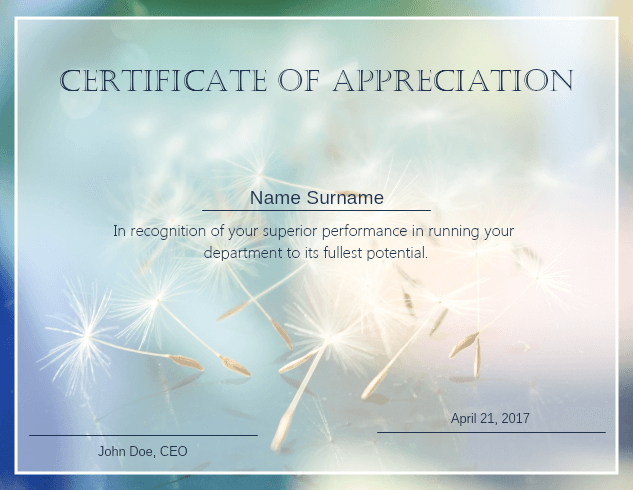 Certificate of Appreciation