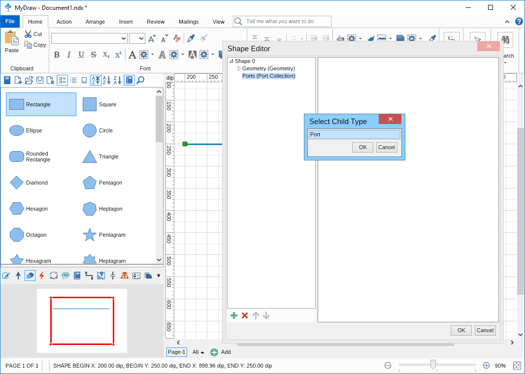 Creating a port for 1D shape step three