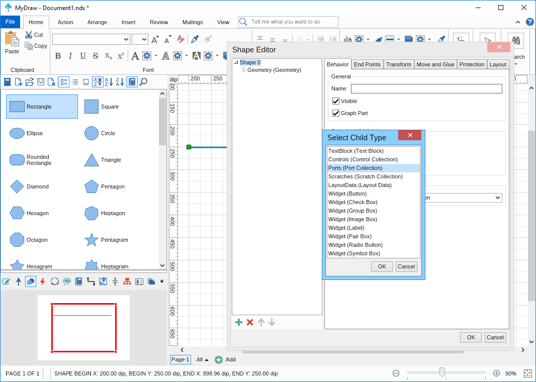 Creating a port for 1D shape step two