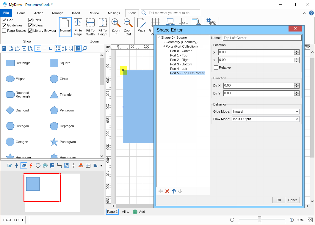 Locating port on 2D shape