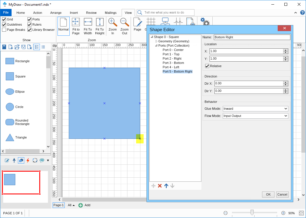 Locating port on 2D shape second