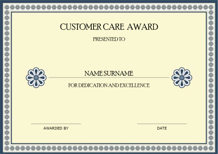 Customer Care Award Certificate
