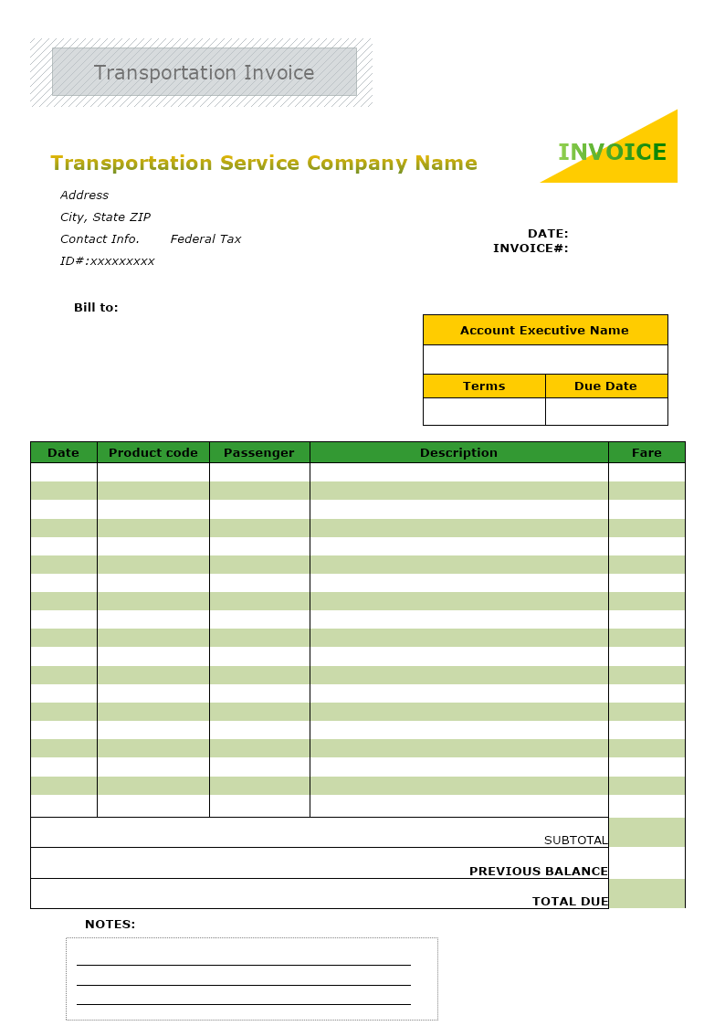 Transportation Invoice Template MyDraw