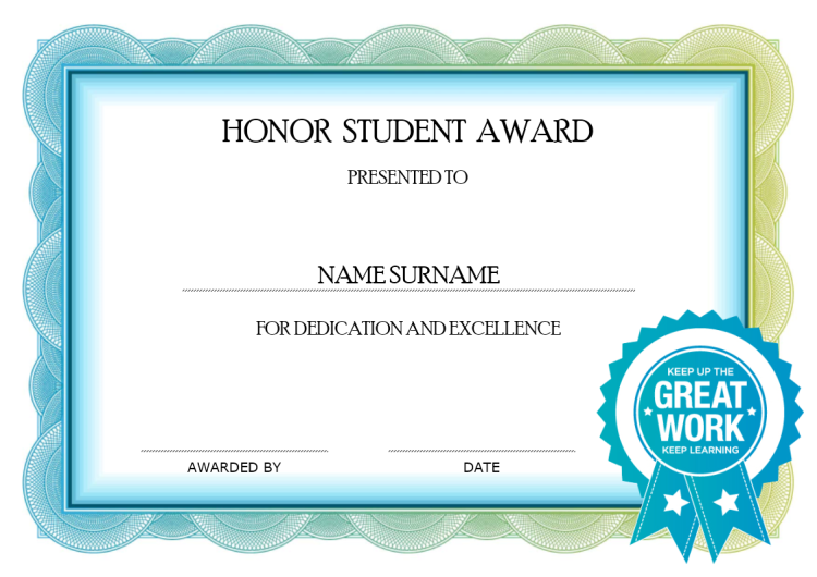 Honor Student Award Certificate