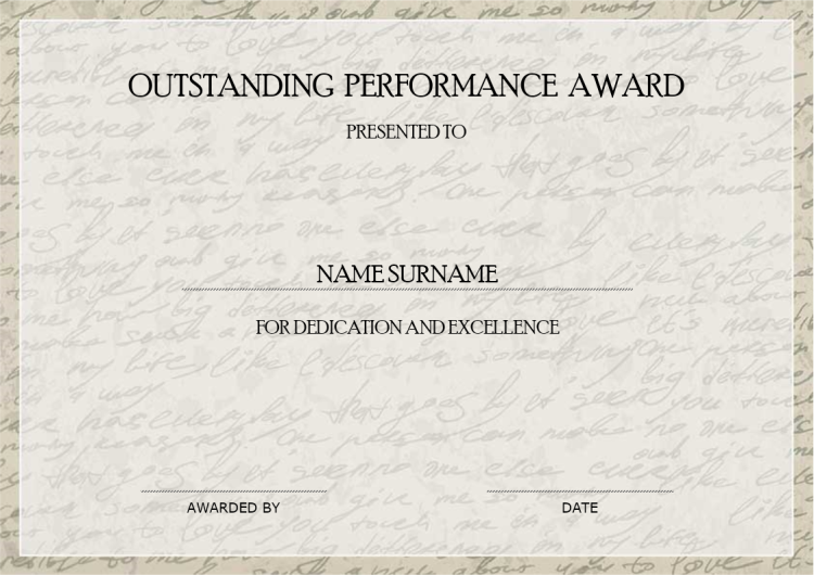Outstanding Performance Award Certificate