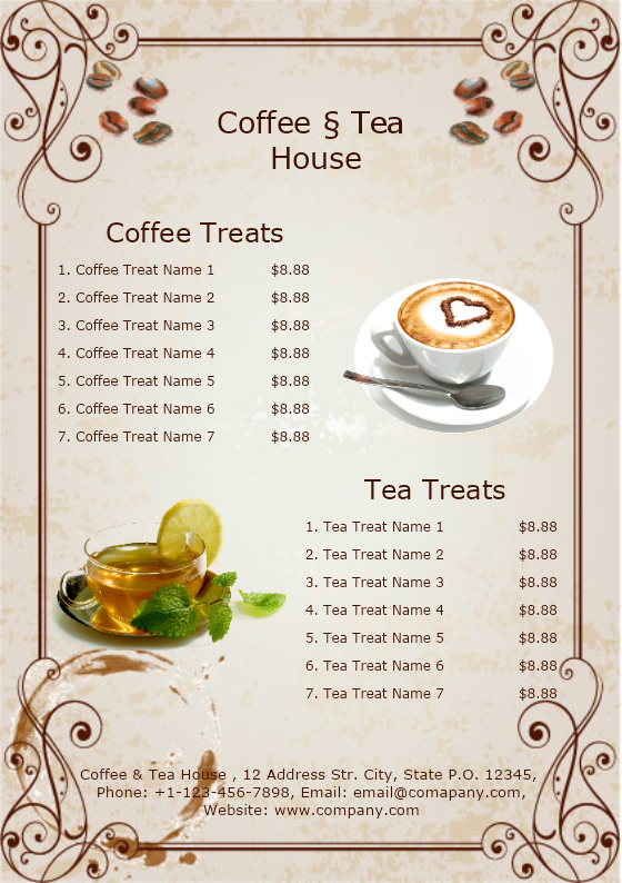 Coffee and Tea House Menu
