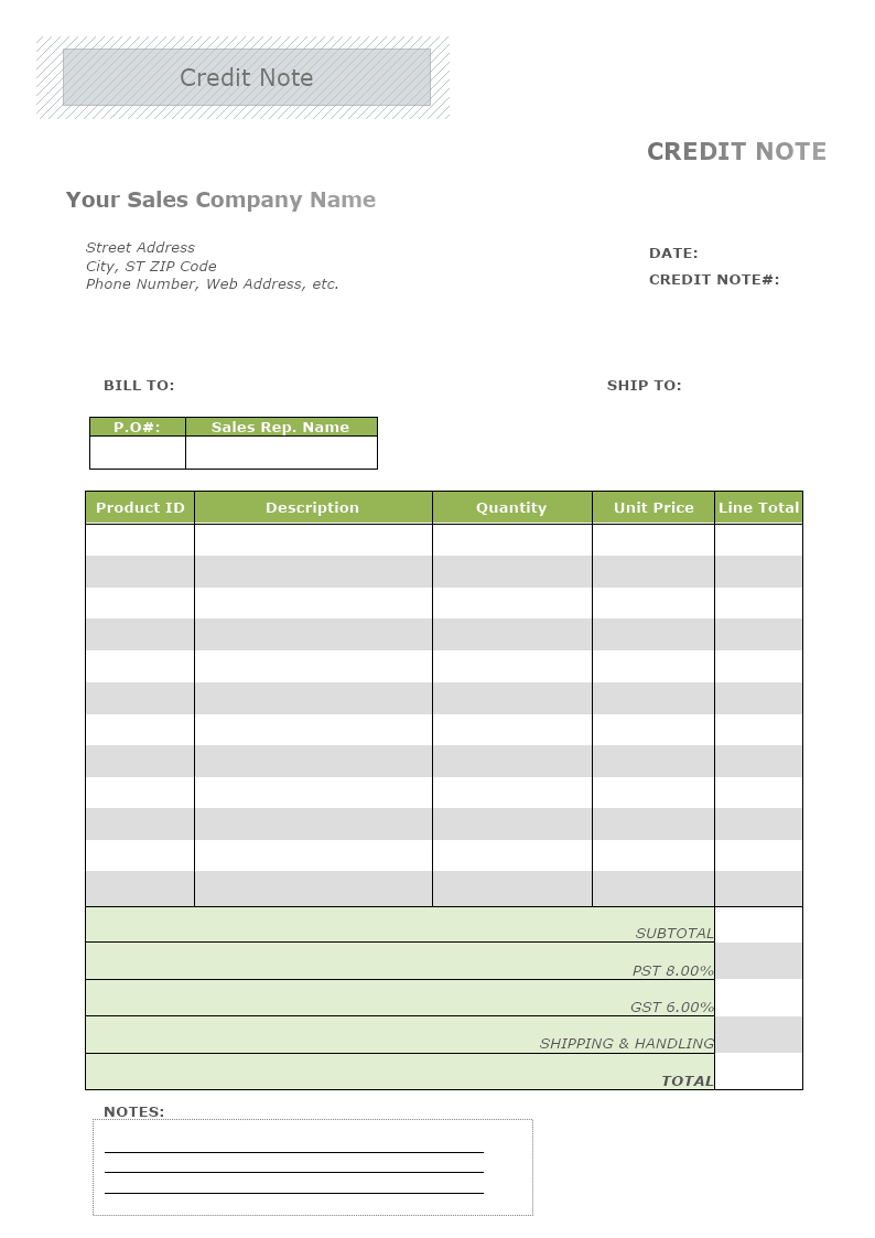Credit Note Template  MyDraw Within Sales Notes Template