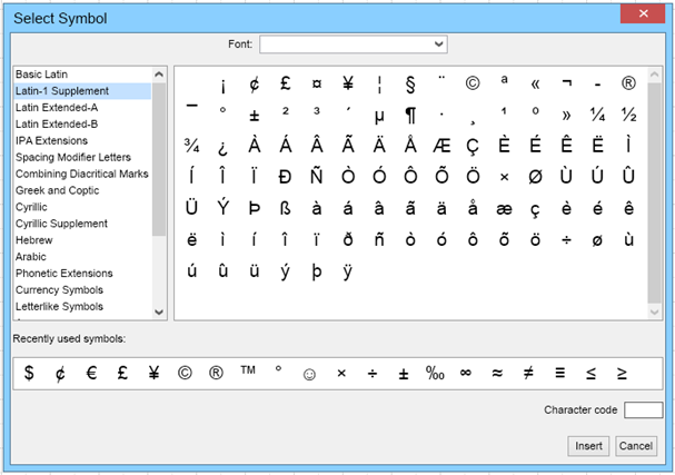 Inserting Symbols